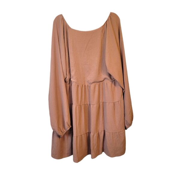 Heyson Light Brown Smocked Front Long Sleeve Tiered Dress - Picture 2 of 5